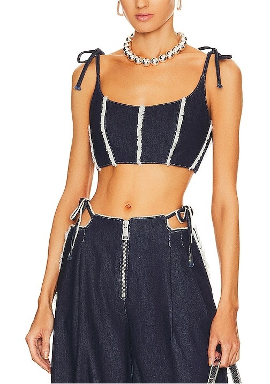 Ceren Ocak Lace Up Navy Blue Corset Top Size M